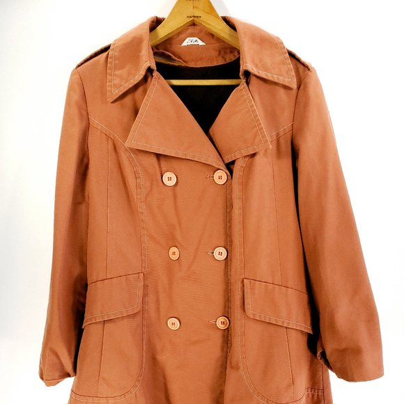 Vintage JCPenney Jacket Coat Lined Size 15 Burnt Orange Button Front Retro - Picture 1 of 12